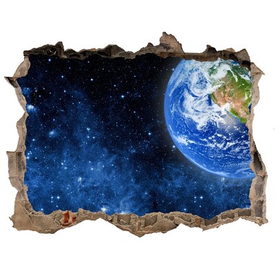 Wandsticker 3D doorkijk Kosmisch uitzicht vanuit een gat in de muur