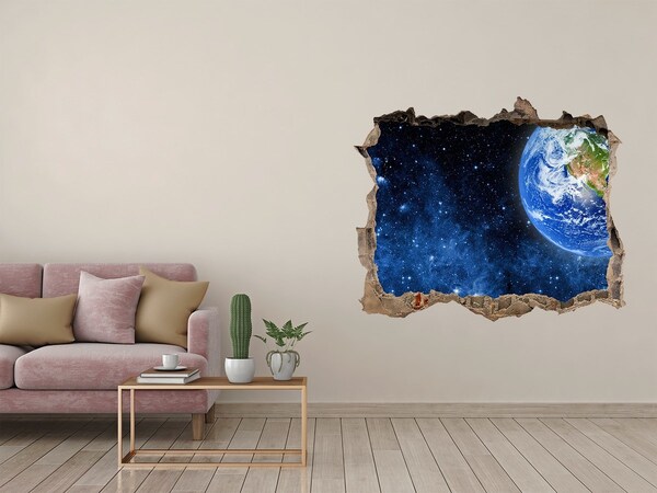 Wandsticker 3D doorkijk Kosmisch uitzicht vanuit een gat in de muur