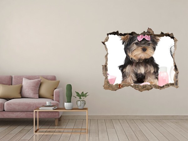 meubelstickers ikea Een schattige Yorkshire Terrier met een roze strik.