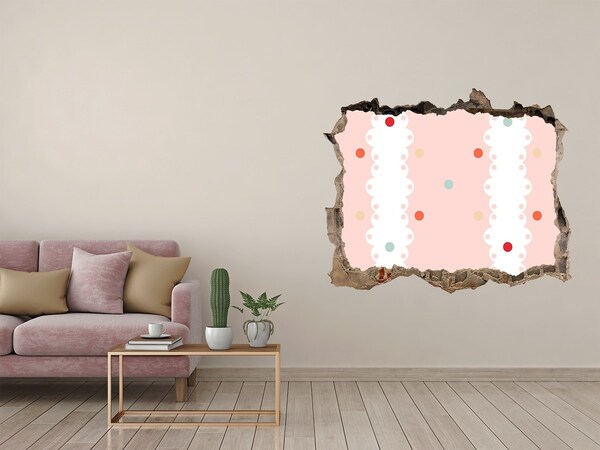 Wandsticker 3D doorkijk Roze muur met stippen