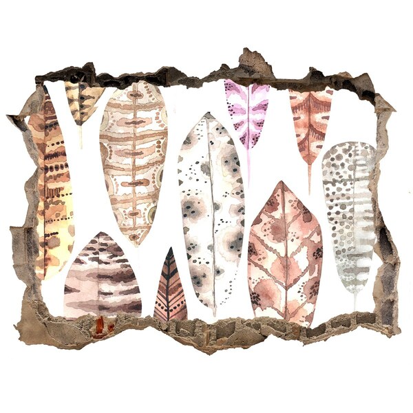 Zelfklevende muursticker 3D gat Kleurrijke bladeren in een gat in de muur