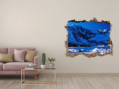 Dziura 3d w ścianie naklejka Zimowa chatka w górach