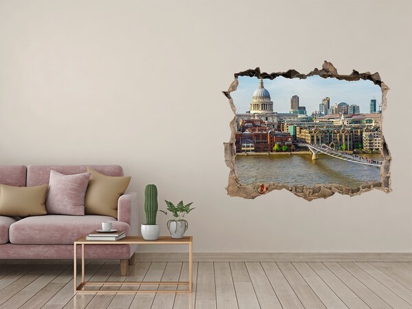 Zelfklevende 3D wandsticker illusie Uitzicht op Londen door een gat in de muur.