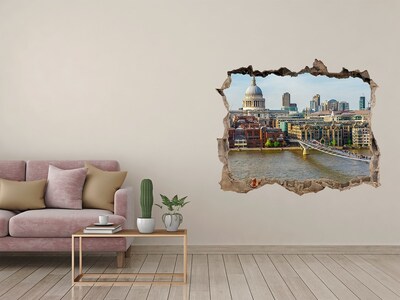 Zelfklevende 3D wandsticker illusie Uitzicht op Londen door een gat in de muur.