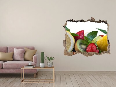 Wandsticker 3D gat met uitzicht Fruitparadijs achter de muur