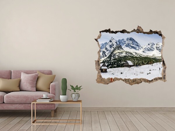 Zelfklevende 3D wandsticker illusie Winters berglandschap