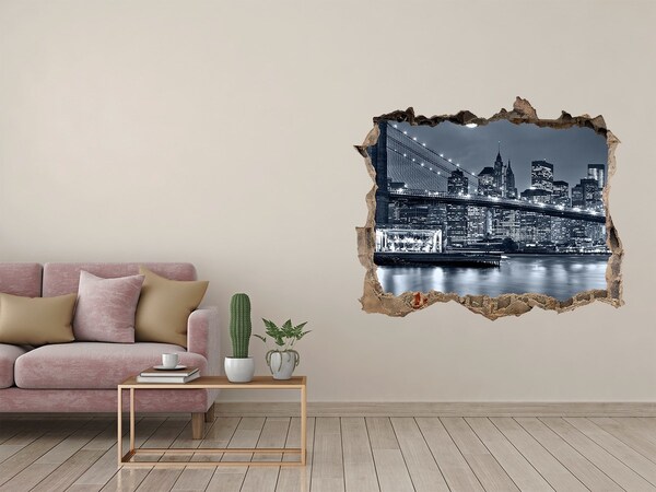 Zelfklevende 3D wandsticker illusie De New York Bridge tegen de nachtelijke hemel