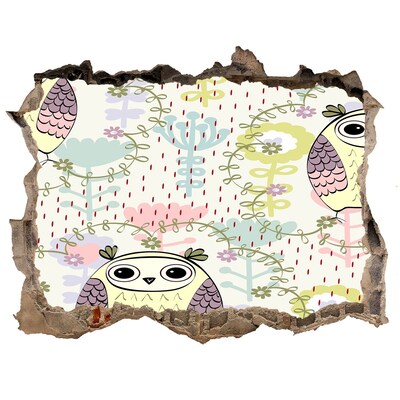 Samoprzylepna naklejka na ścianę Dziura w ścianie z sową i kwiatami