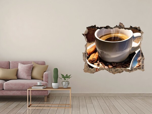 Wandsticker 3D gat met uitzicht Koffie met kaneel