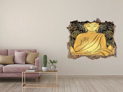 Zelfklevende muursticker 3D gat Gouden Boeddha omringd door een mandala