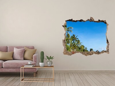 Zelfklevende 3D wandsticker illusie Tropisch strand met palmbomen