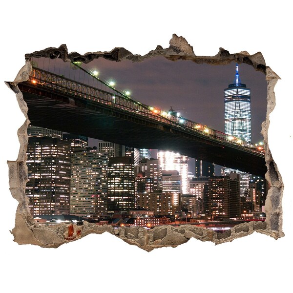 Wandsticker 3D doorkijk Brooklyn Bridge 's nachts
