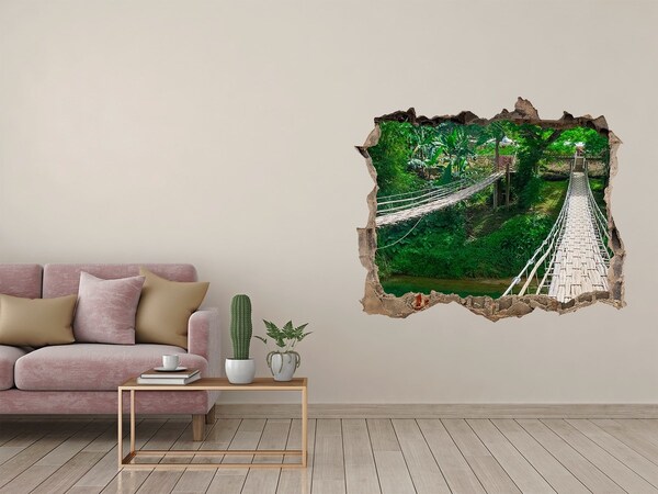 Zelfklevende 3D wandsticker illusie Groene brug in de jungle