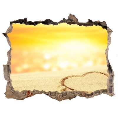 Dziura 3d w ścianie na ścianę Złota plaża z sercem