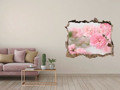 Wandsticker 3D gat met uitzicht Een bloemenparadijs achter de muur.
