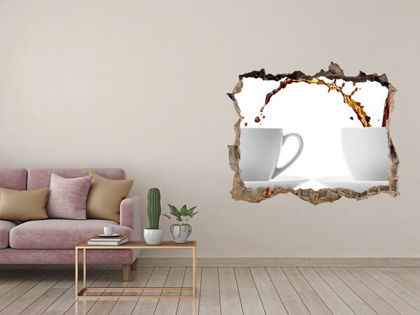 Wandsticker 3D gat met uitzicht Koffie in een vervallen muur
