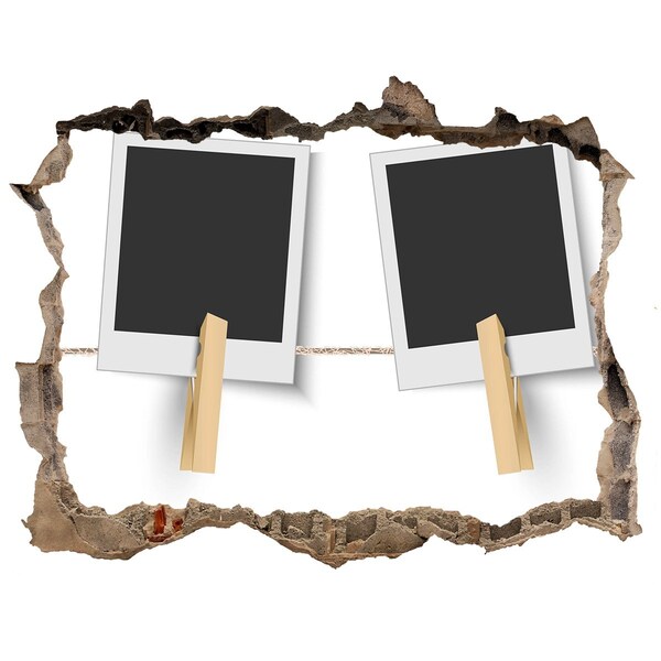 Wandsticker 3D doorkijk Een beschadigde muur met fotolijsten