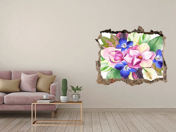 Zelfklevende 3D wandsticker illusie Bloemenexplosie in de muur