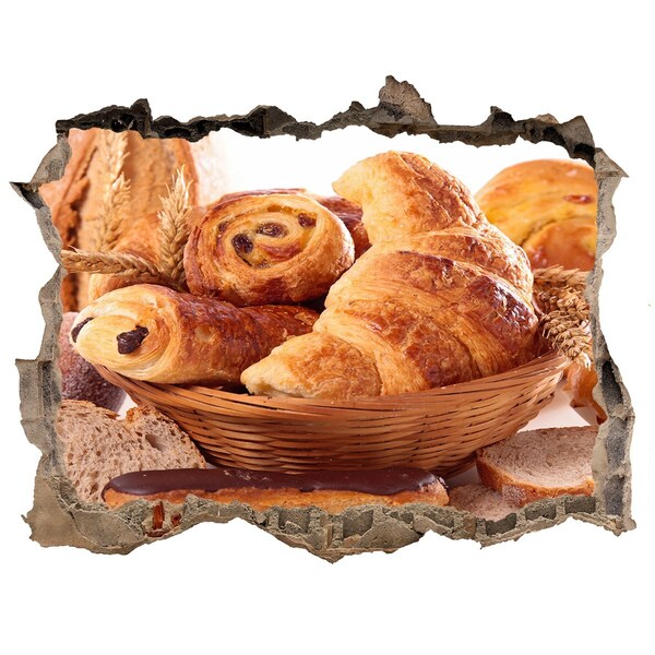 Wandsticker 3D gat met uitzicht Heerlijke gebakjes in een mandje