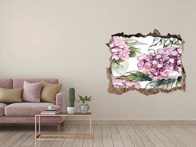 Zelfklevende 3D wandsticker illusie Bloemenlandschap door een gat in de muur