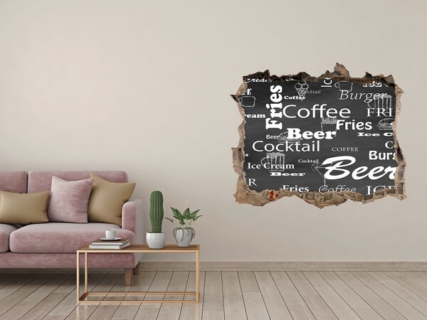 Zelfklevende muursticker 3D gat Culinaire chaos in het gat