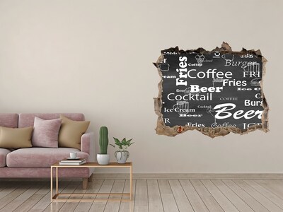 Zelfklevende muursticker 3D gat Culinaire chaos in het gat