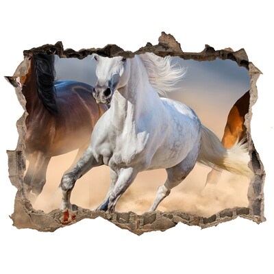 Wandsticker 3D gat met uitzicht Wilde galop van paarden