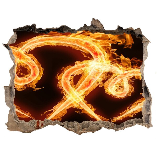 Dziura 3d fototapeta naklejka Płonące węże w ogniu