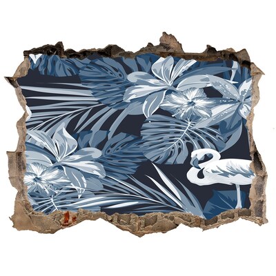 Wandsticker 3D doorkijk Tropisch paradijs met flamingo's