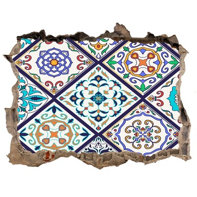 Wandsticker 3D gat met uitzicht Kleurrijk patroon op tegels