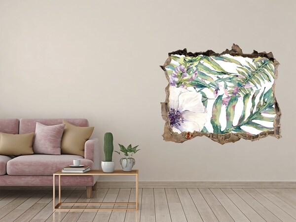 Wandsticker 3D gat met uitzicht Tropische tuin achter de muur