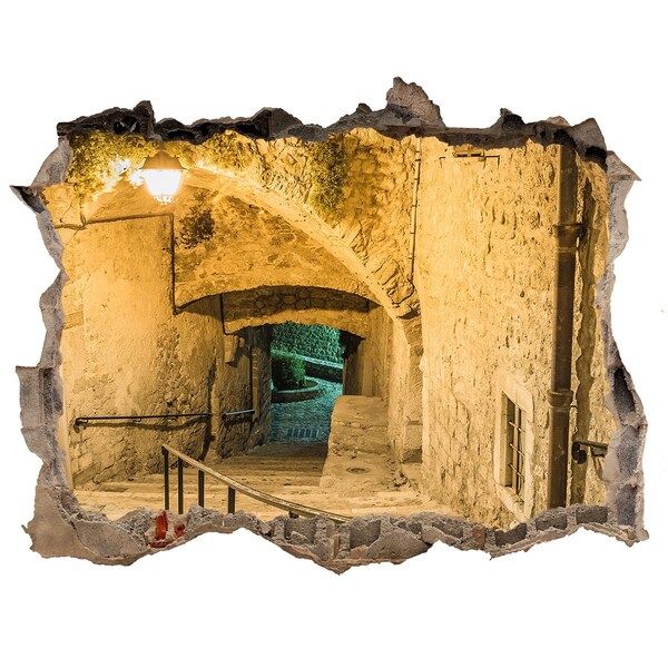 Wandsticker 3D doorkijk Een historische straat in de oude binnenstad.