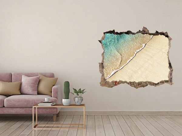 Wandsticker 3D doorkijk Caribisch strand door een gat in de muur