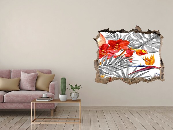 Zelfklevende muursticker 3D gat Tropisch paradijs achter de muur