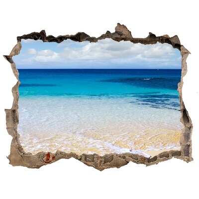 Wandsticker 3D doorkijk Caribisch strand door een gat in de muur