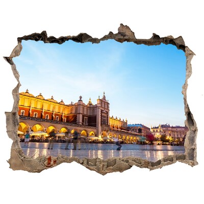 Zelfklevende 3D wandsticker illusie Krakau bij zonsondergang