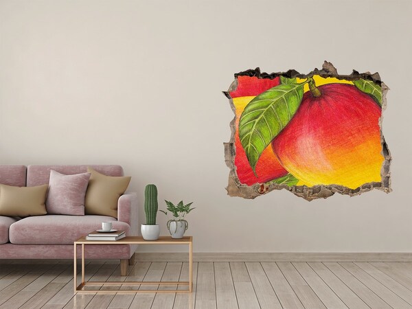 Zelfklevende 3D wandsticker illusie Sappige mango in het gat in de muur