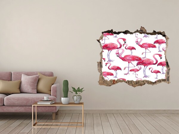 Zelfklevende 3D wandsticker illusie Roze flamingo's in een tropische stijl