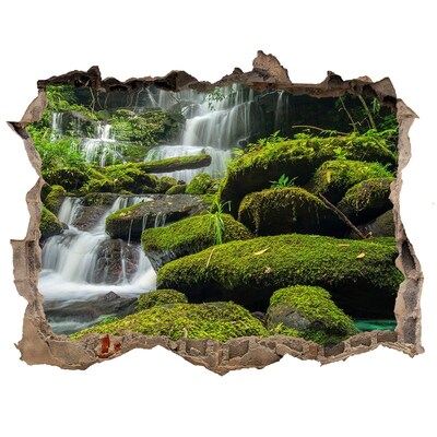 Wandsticker 3D doorkijk Groene oase met waterval