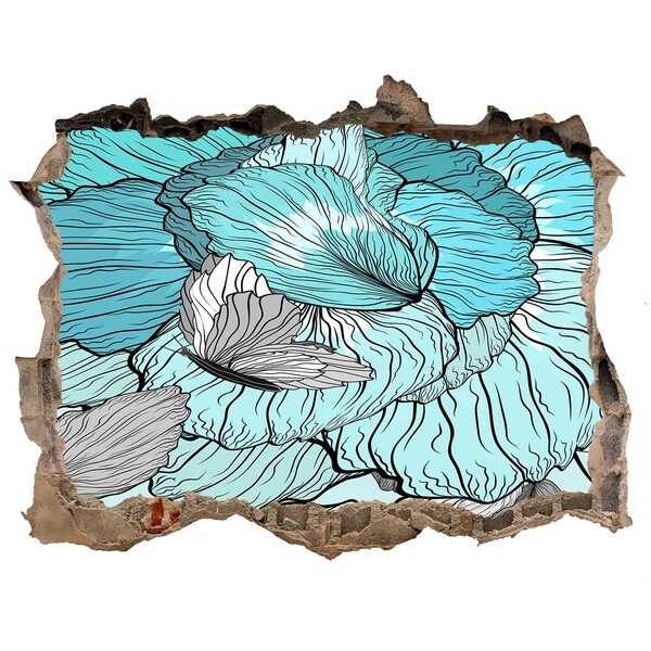 Wandsticker 3D gat met uitzicht Een bloemenparadijs in beton.