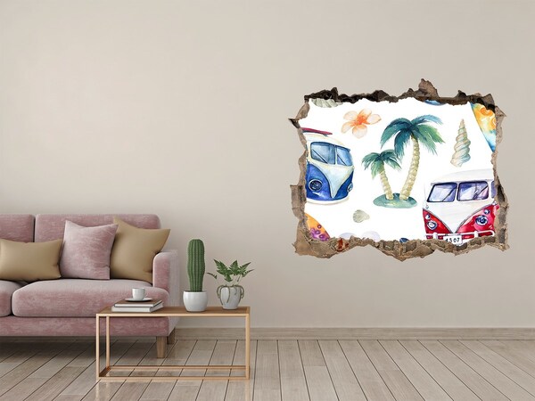 Zelfklevende 3D wandsticker illusie Retro Caribische vakantie