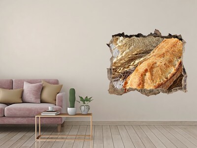 Zelfklevende 3D wandsticker illusie Brood met graan op de achtergrond