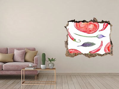 Samoprzylepna naklejka Owoce i warzywa w dziurze ściennej