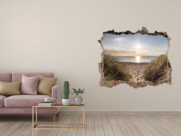 Wandsticker 3D doorkijk Zonsondergang boven het strand