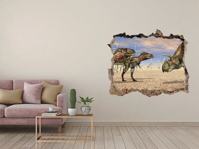 Zelfklevende muursticker 3D gat Dinosaurussen in de prehistorische wereld