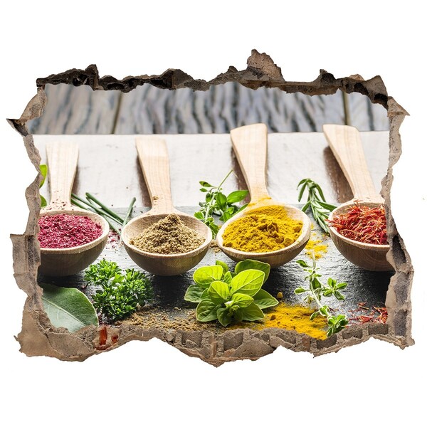 Zelfklevende muursticker 3D gat Keukenspecerijen in houten lepels