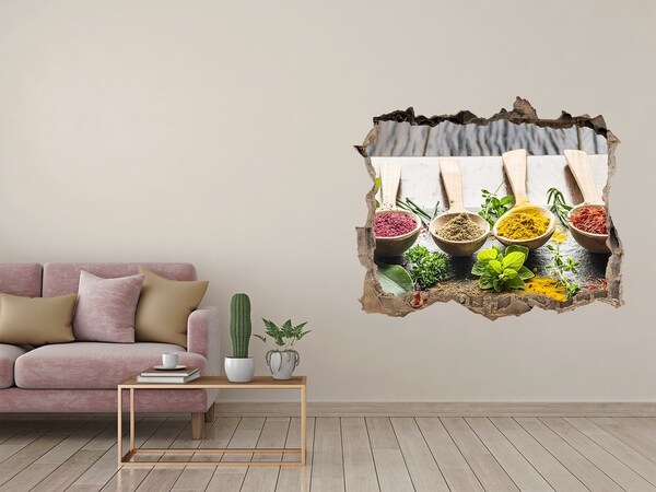 Zelfklevende muursticker 3D gat Keukenspecerijen in houten lepels