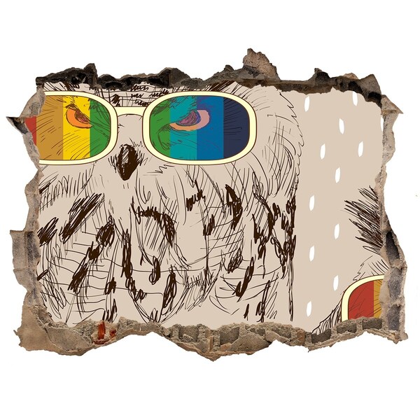 Wandsticker 3D doorkijk Uilenoog in een gat in de muur