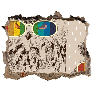 Wandsticker 3D doorkijk Uilenoog in een gat in de muur