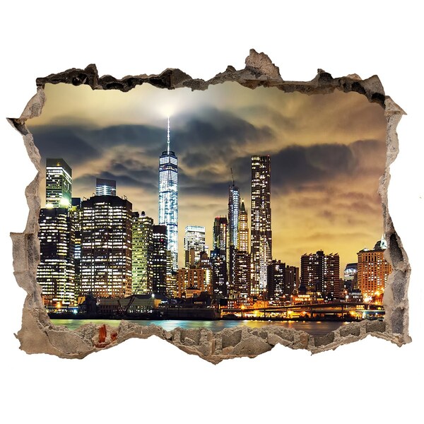 Wandsticker 3D doorkijk De skyline van New York 's nachts